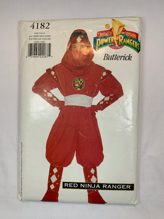 Butterick 4182, Mighty Morphin Boys, Costume, Iron On Transfer, Red Ninja Ranger, Size 4-14, Uncut, Vintage 1995