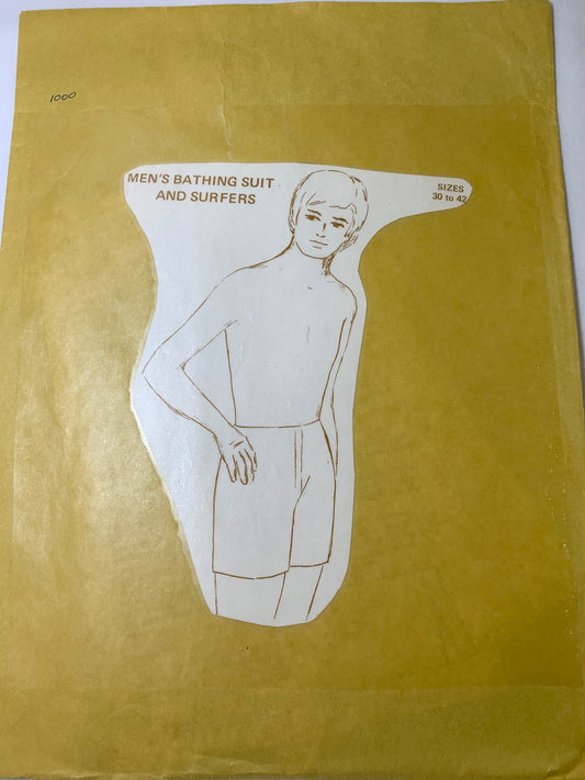 Basic Knit Knack Sewing Pattern Men's Bathing Suit, Surfers, Pull-On, Size 30-42, Uncut, Vintage 1969