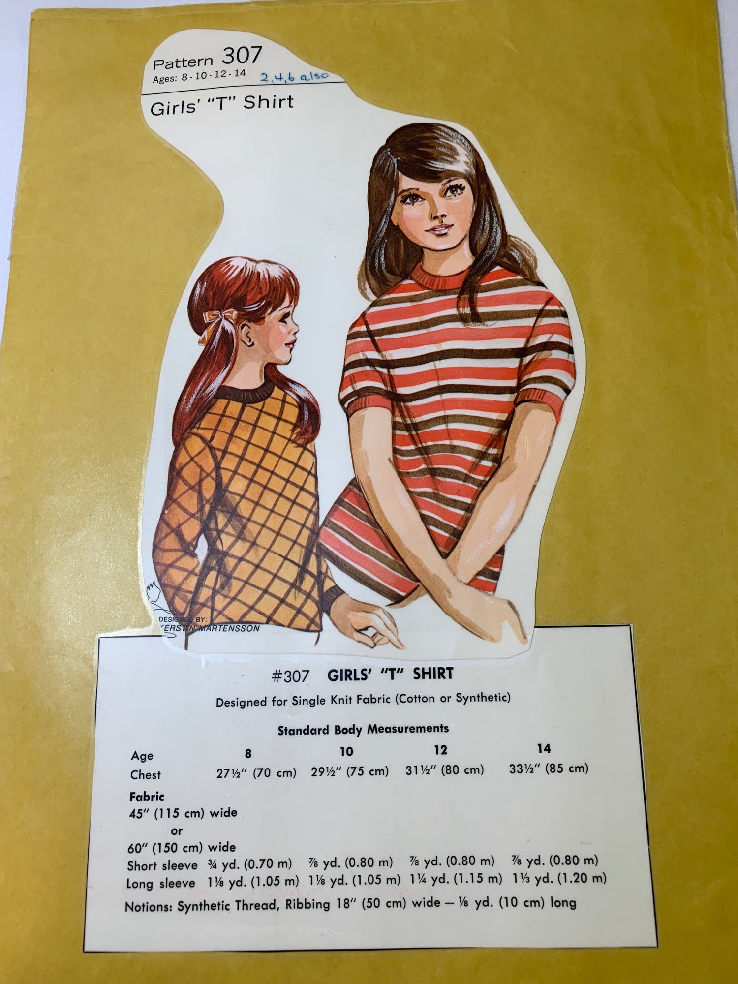 KWIK Sewing Pattern 307 Girls'' T-Shirt, Long/Short Sleeves, Pullover, Size 8-14, Cut, Vintage 1980