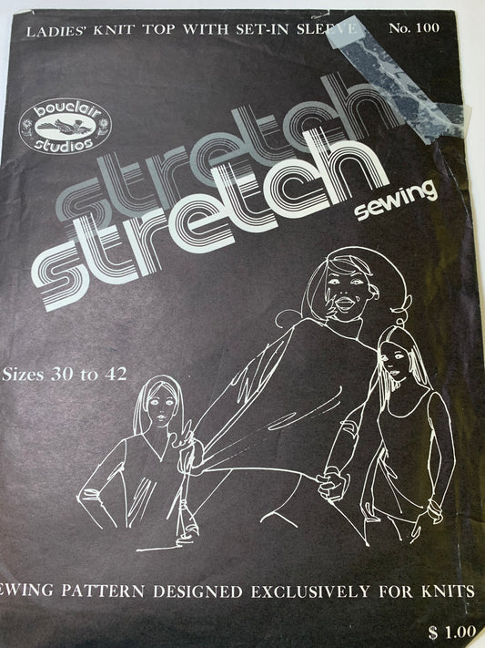 Bouclair Studios Stretch Sewing 100 Women's Knit Top, Size 30-42, 3 Variations, Long Sleeves, Uncut, Vintage 1971