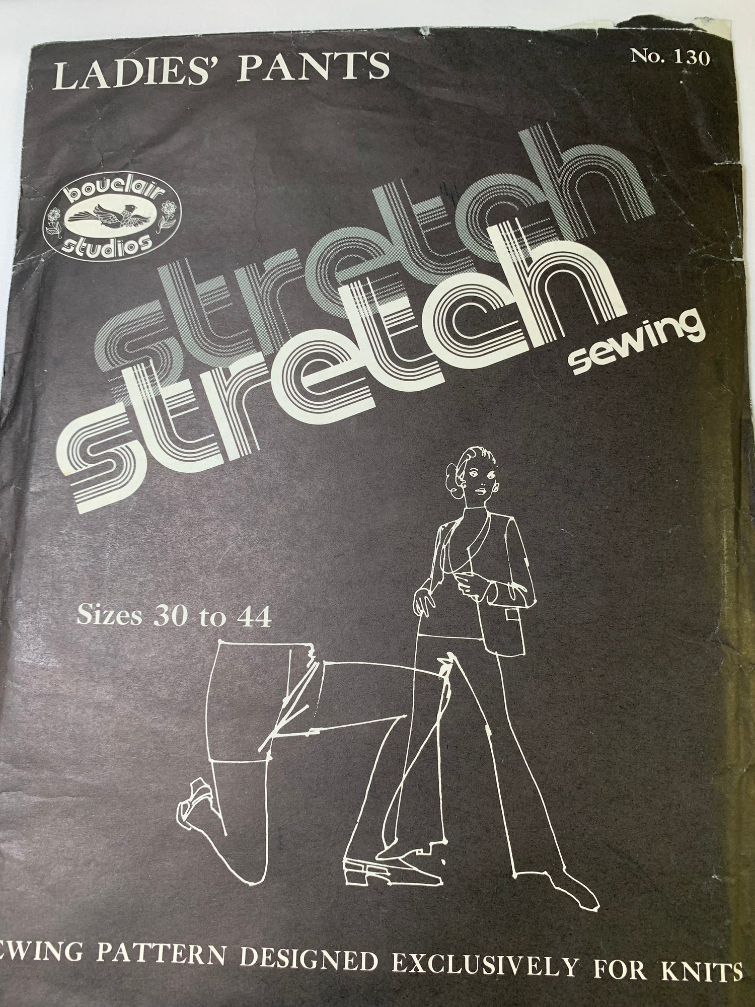 Bouclair Studios Stretch Sewing 130 Ladies Knit Pants, Size 30-44, Flared Leg, Elastic Waist, Pull-On, Uncut, Vintage 1972