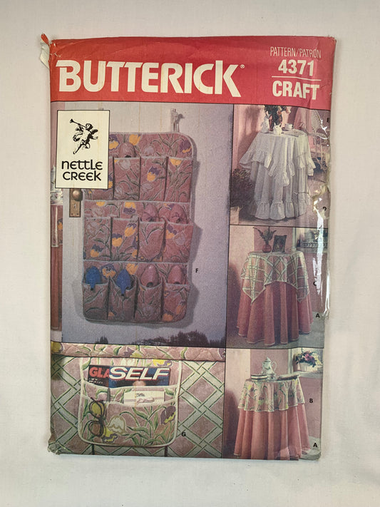 Butterick 4371 Crafts, Tablecloths, Shoe Bag, Bed Caddy, Uncut, Vintage 1986