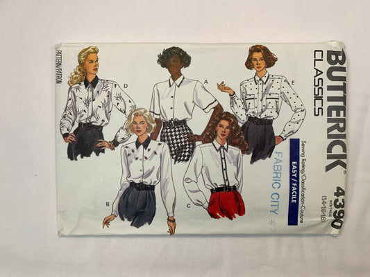 Butterick 4390 Misses' Blouse, Size 14-18, Uncut, Vintage 1989