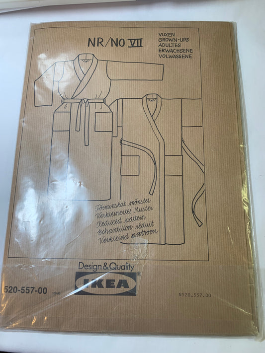 IKEA Sewing Pattern Misses'/Men's Robe, Housecoat, Kimono, Tie Belt, Pockets, 2 Lengths, Long Sleeves, Size S-L, Uncut, Vintage 1990