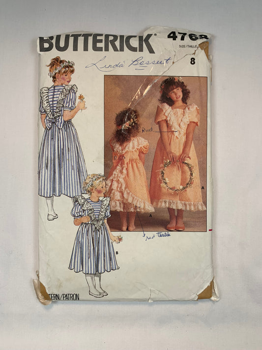 Butterick 3199 Girls' Dress, Size 8, Cut, Vintage 1987