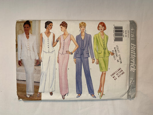 Butterick 4781 Misses' Petite Jacket, Dress, Skirt, Top, Pants, Size 6-10, Uncut, Vintage 1996