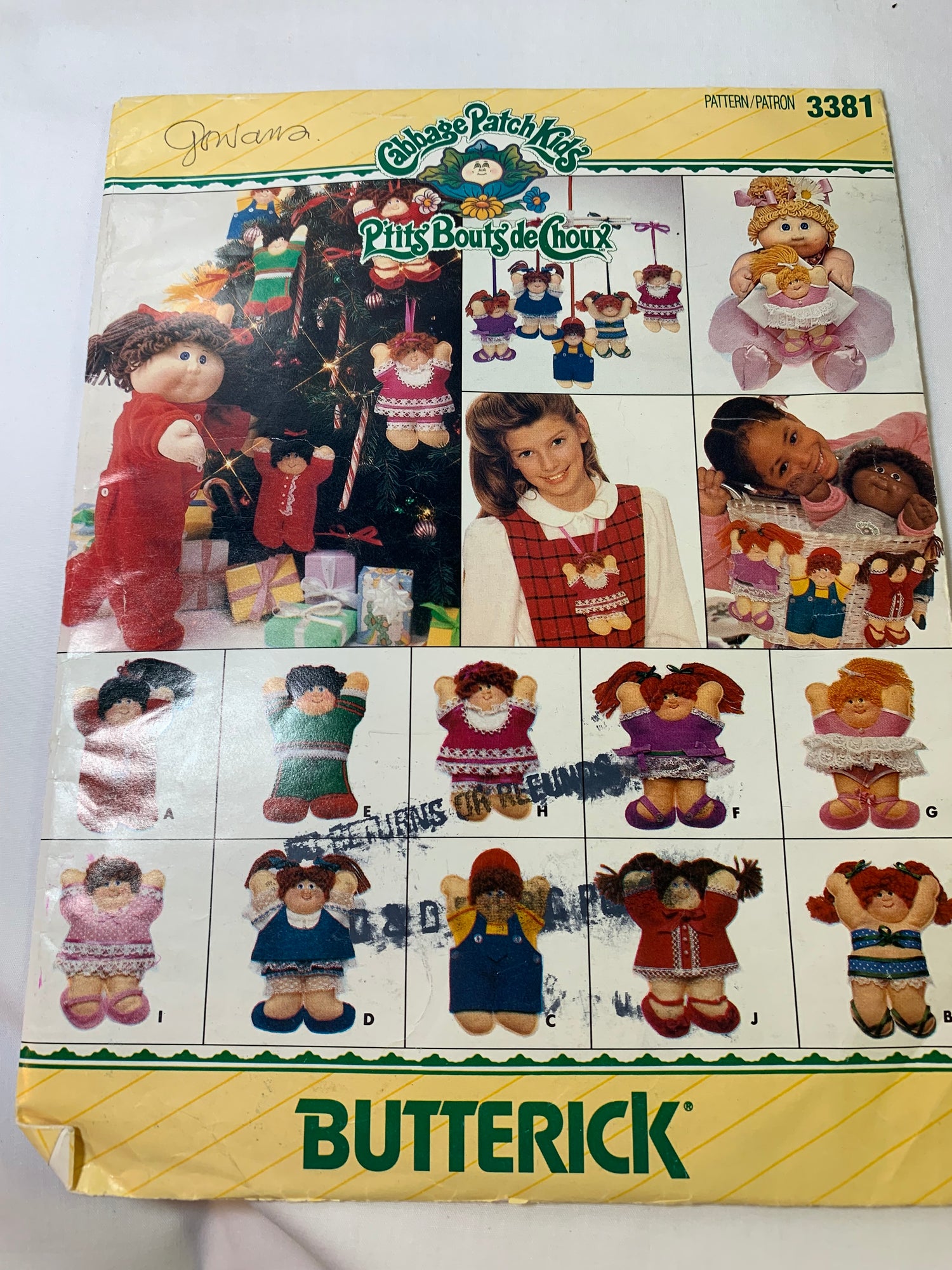 Butterick Sewing Pattern 3381 Cabbage Patch Kids Ornaments, Christmas, 10 Stuffed Ornaments, Uncut, Vintage 1985