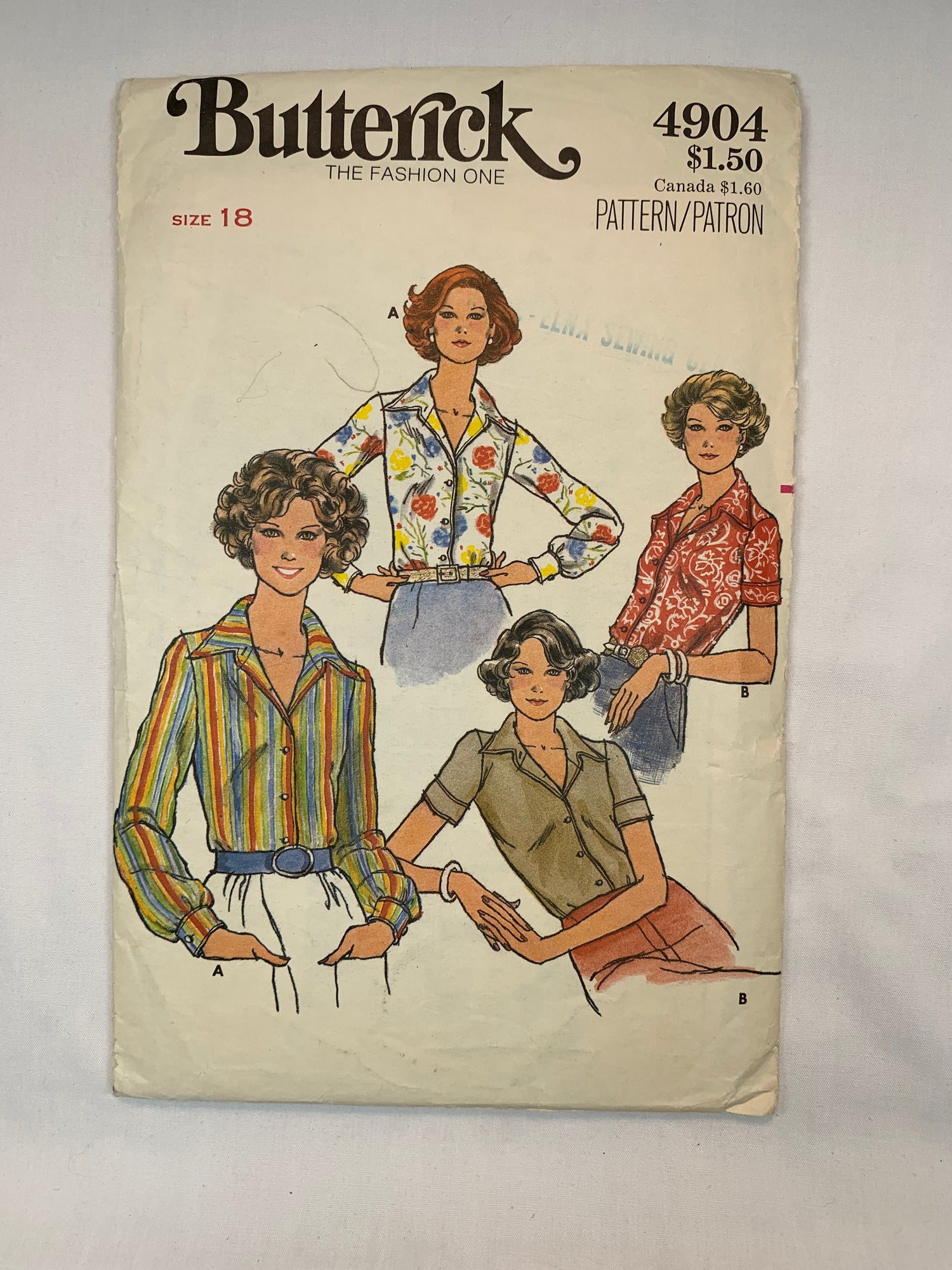 Butterick 4904 Misses' Blouse, Size 18, Cut, Vintage 1970