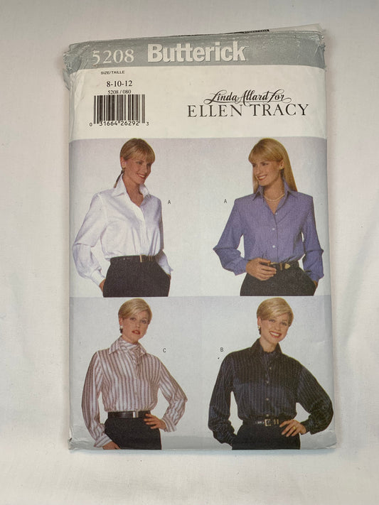 Butterick 5208 Linda Allard Ellen Tracy Misses' Blouse, Size 8-12, Cut, Vintage 1997