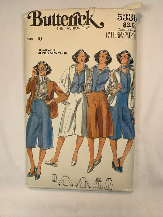 Butterick 5336 Misses' Blouse, Jacket, Vest, Culottes, Size 10, Cut, Vintage 1970