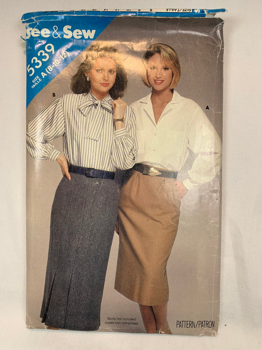 Butterick 5339 See & Sew Misses' Blouse, Size 8-12, Cut, Vintage 1980