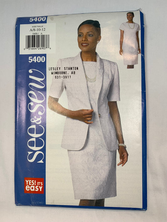 Butterick 5400 Misses' Petite Jacket, Dress, Size 8-12, Uncut, Vintage 1998