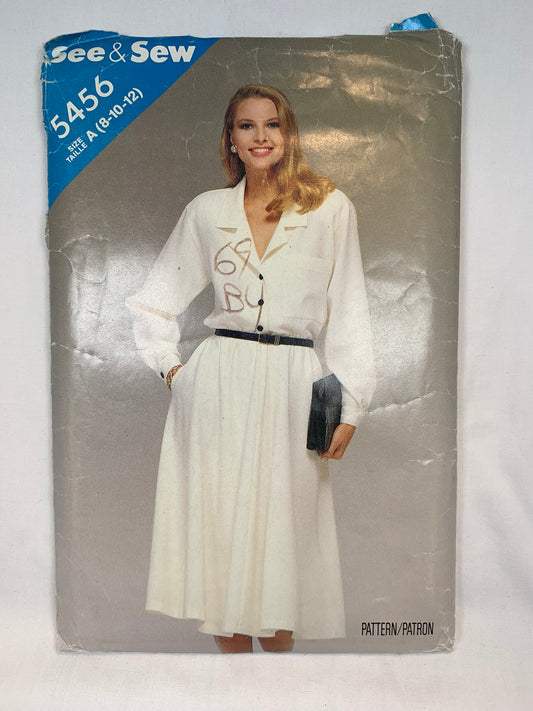 Butterick See & Sew 5456 Misses' Dress, Size 8-12, Cut, Vintage 1986