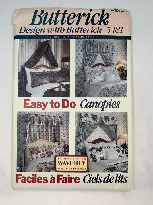Butterick 5481 Home Decor Canopies, Head Boards, Cut, Vintage 1991