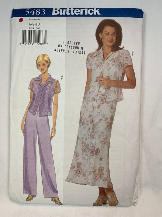 Butterick 5483, Misses' Top, Skirt, Pants, Size 6-10, Uncut, Vintage 1998