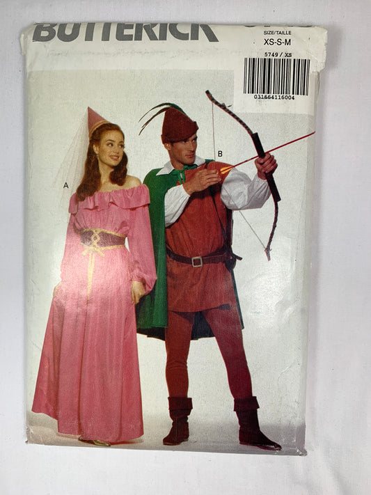 Butterick 57492, Men's Misses' Robin Hood, Maid Marion, Costume, Size 6-14, Uncut, Vintage 1991