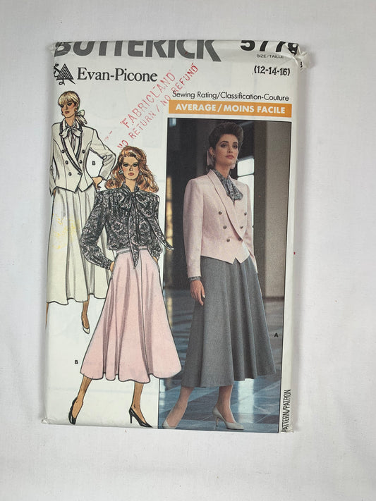 Butterick 5778 Misses' Petite Jacket, Skirt, Blouse, Size 12-16, Uncut, Vintage 1987