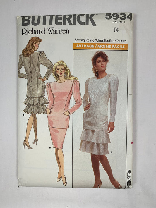 Butterick 5934 Richard Warren, Misses' Top & Skirt, Size 14, Uncut, Vintage 1987