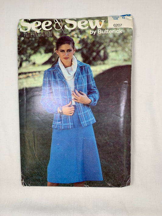 Butterick 6207 See & Sew Misses' Jacket, Skirt, Size 12-16, Cut, Vintage 1986