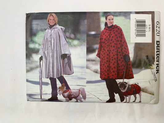 Butterick 6220 Misses' Poncho, Dog Coat, Uncut, Vintage 1999