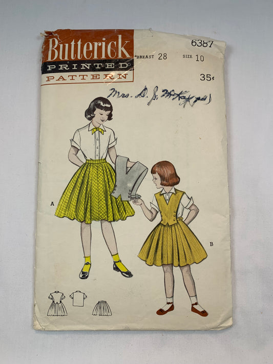 Butterick 6387 Girls' Skirt, Blouse, Poncho, Size 10, Cut, Vintage 1950