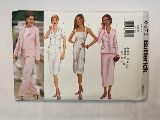 Butterick 6472 Misses' Petite Jacket, Dress, Pants, Size 6-10, Uncut, Vintage 1999