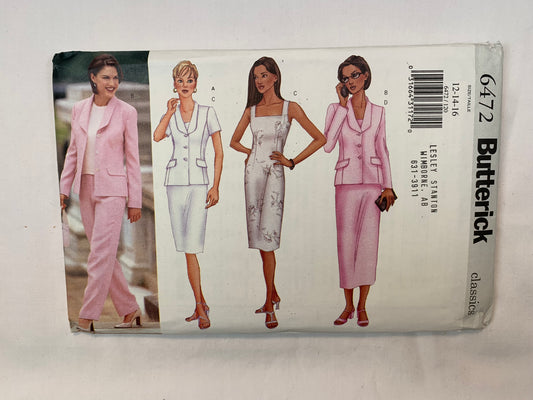 Butterick 6472 Misses' Petite Jacket, Dress, Pants, Size 12-16, Uncut, Vintage 1999