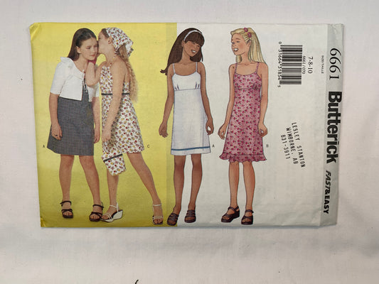 Butterick 6661 Girls' Jacket, Dress, Bag, Scarf, Size 7-10, Uncut, 2000
