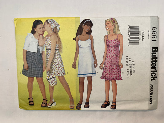 Butterick 6661 Girls' Jacket, Dress, Bag, Scarf, Size 12-16, Uncut, 2000