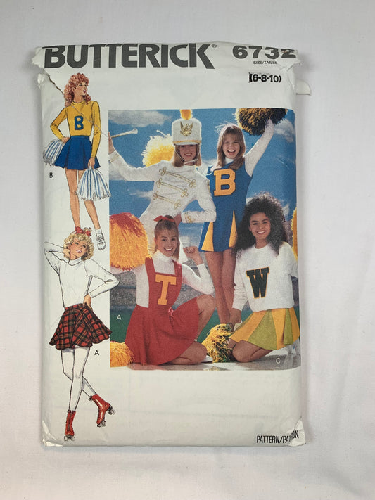 Butterick 6732 Misses' Dress, Jumper, Skirt, Bib, Panties, Band Uniform, Cheerleader, Skating, Size 6-10, Cut, Vintage 1988
