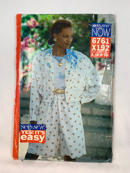 Butterick 6761 Misses' Jacket, Split Skirt, Size 6-10, Cut, Vintage 1993