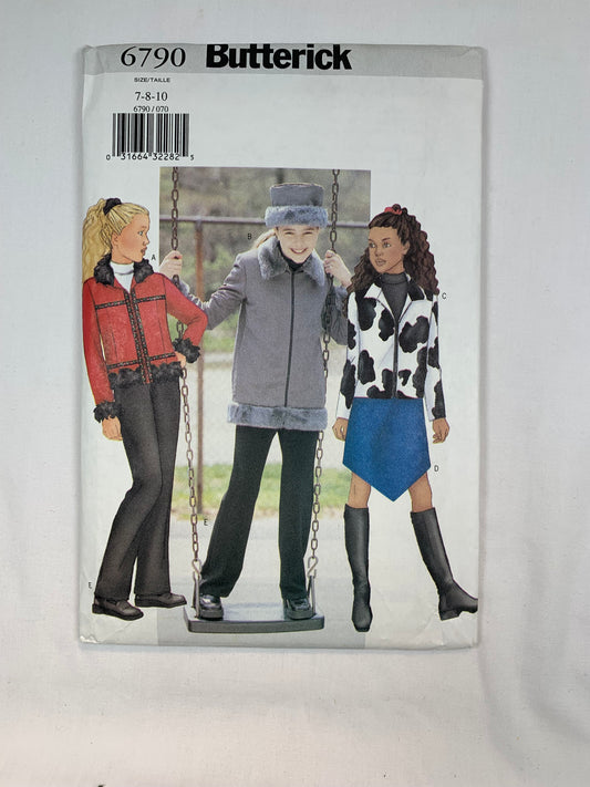 Butterick 6790 Girls' Skirt, Pants, Jacket, Hat. Size 7-10, Uncut, 2000