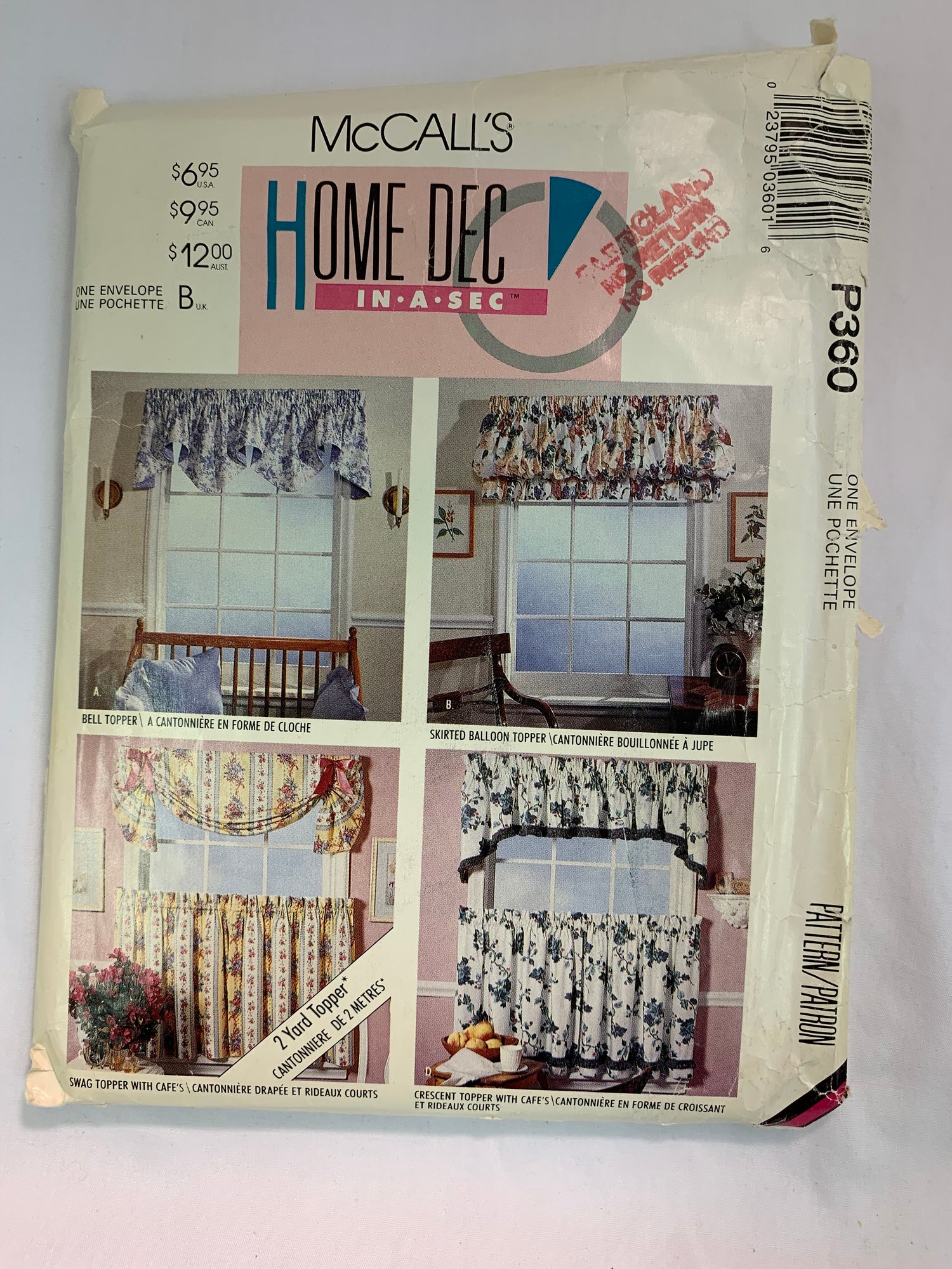 McCall's P360 Home Decor, Curtains, Window Coverings, Cut, Vintage 1992