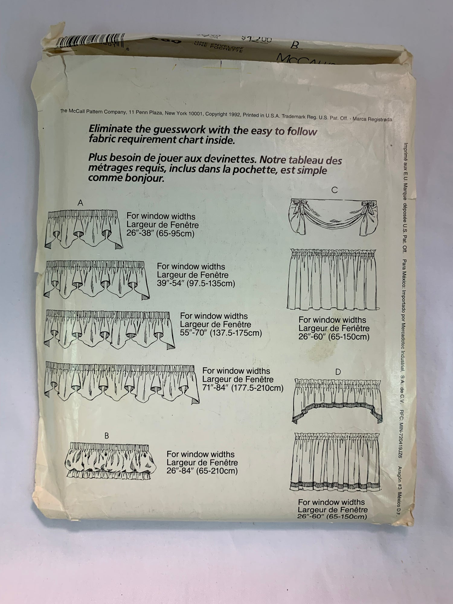 McCall's P360 Home Decor, Curtains, Window Coverings, Cut, Vintage 1992