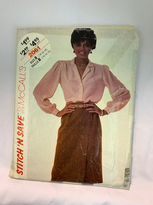 McCall's 2061 Stitch 'N Save Blouse, Skirt, Size 14-18, Cut, Vintage 1985
