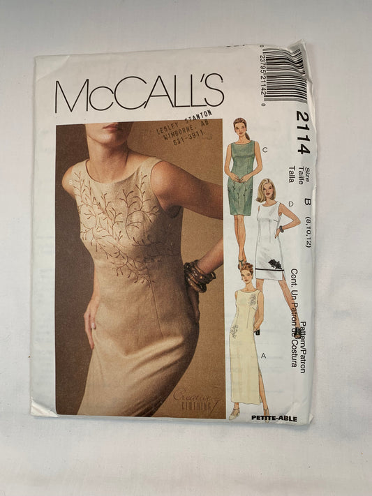 McCall's 2114 Misses' Lined Dress, Size 8-12, Uncut, Vintage 1999