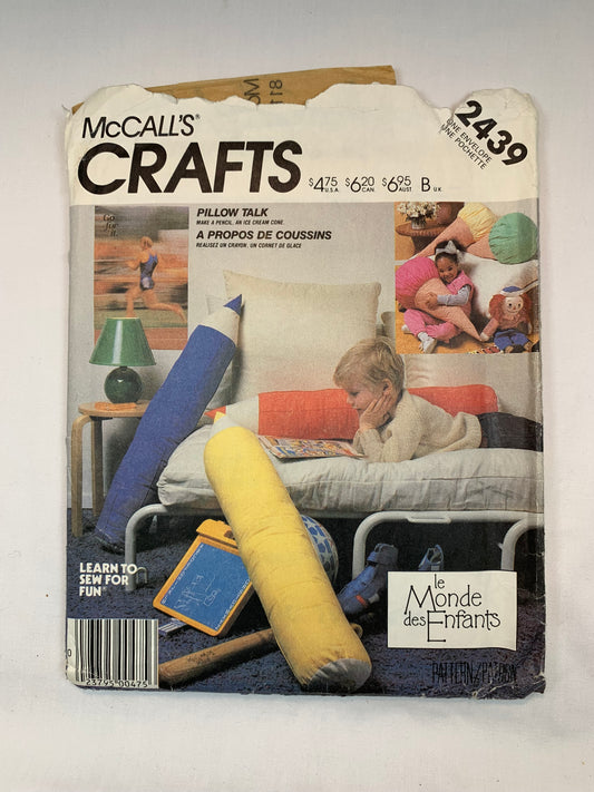 McCall's 2439 Crafts Pillows, Ice Cream Cone, Pencil, Vintage 1986