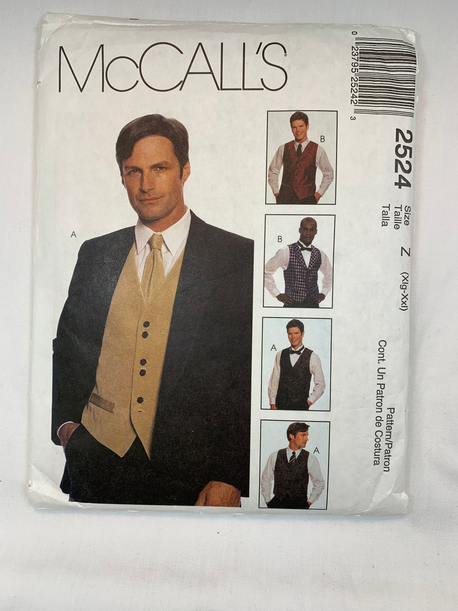 McCall's 2524, Men's Lined Vests, Tie, Bow Tie, Size 46-52, Uncut, Vintage 1999