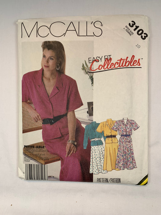McCall's 3103 Misses' Petite Top, Skirt, Size 10, Cut, Vintage 1987