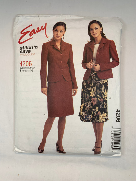 McCall's 4206 Stitch 'N Save Misses' Petite Lined Jacket, Skirts, Size 18-24, Cut, 2003