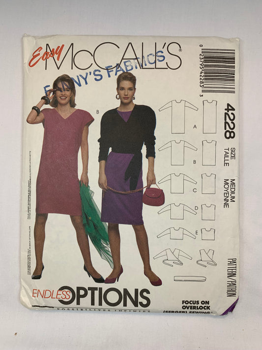 McCall's 4228 Misses' Petite Dress, Tunic, Tops, Wrap Top, Sash, Size14-16, Uncut, Vintage 1989