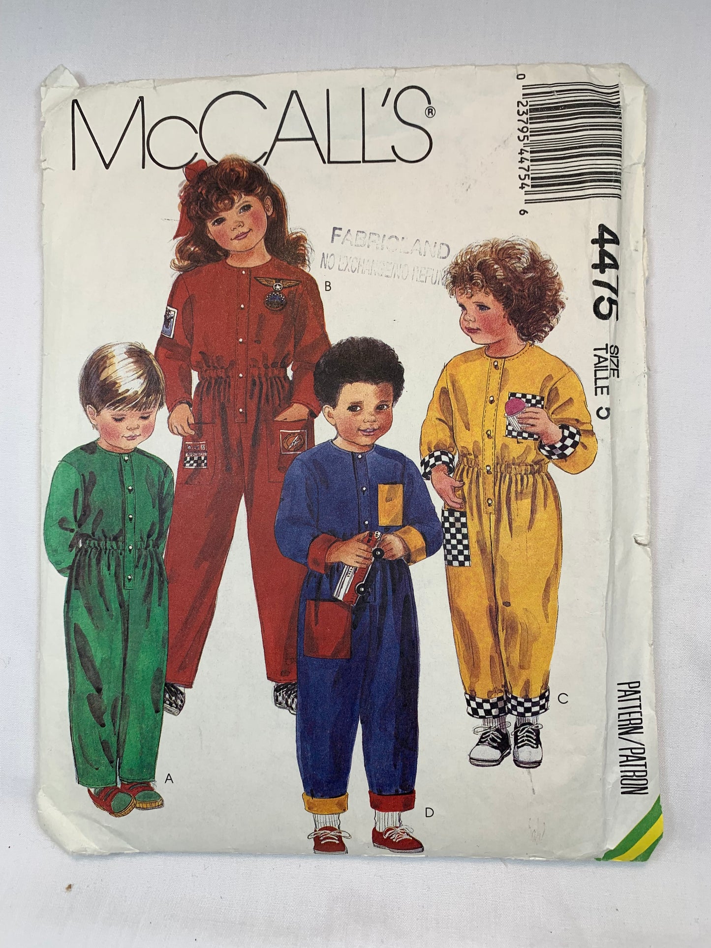 McCall's 4475 Toddlers' Girls' Jumpsuit, Size 5, Cut, Vintage 1989