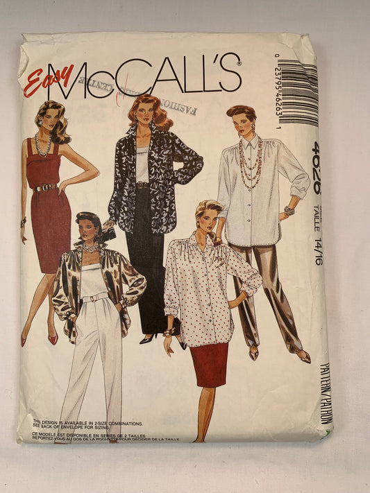 McCall's 4626 Misses' Tunic, Camisole, Skirts, Pants, Size 14-16, Cut, Vintage 1989