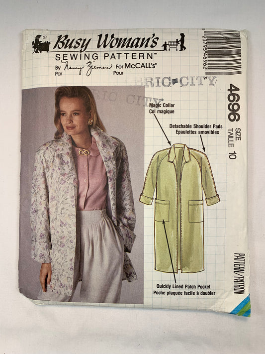 McCall's 4696 Misses' Unlined Jackets, Coats, Size 10, Uncut, Vintage 1990