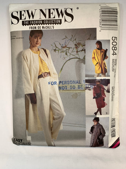 McCall's 5084 Misses' Coat, Scarf, Size 14-16, Cut, Vintage 1990