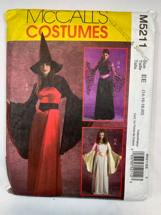McCall's M5211 Misses' Fantasy Costumes Witch, Medieval Dresses , Size 14-20, Cut