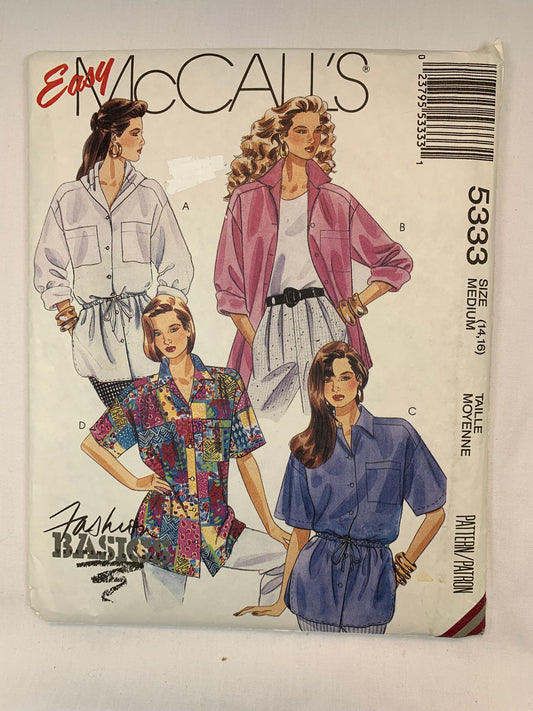 McCall's 5333 Misses' Shirts, Size 14-16, Uncut, Vintage 1991
