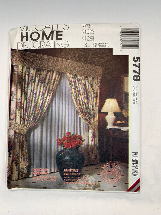 McCall's 5778 Home Decor, Curtains, Window Coverings, Uncut, Vintage 1992