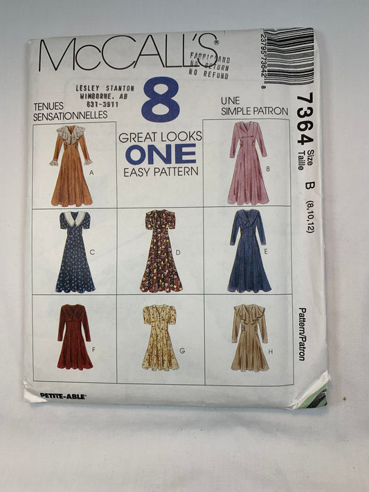 McCall's 7364 Misses' Dress, Size 8-12, Uncut, Vintage 1994