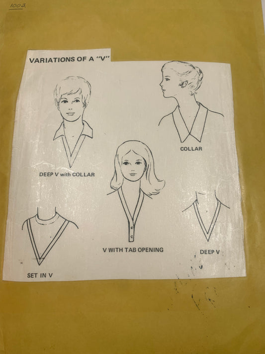 Basic Knits Sewing Pattern Women's Collars, 5 Variations, Deep, Tab Opening, Set in, Uncut, Vintage 1971